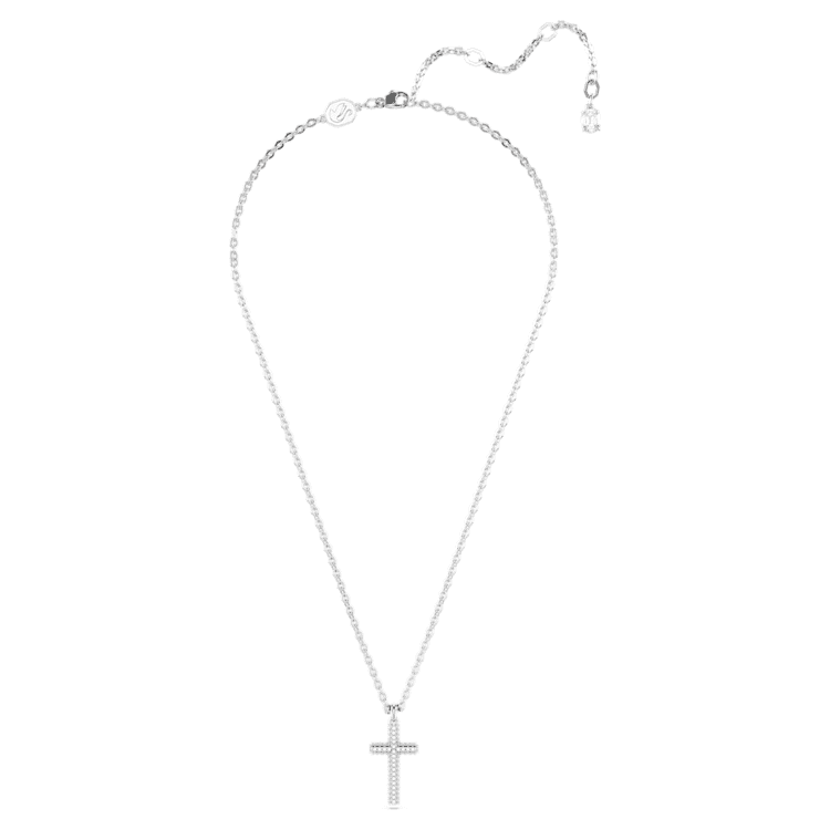 Insigne pendant, Pavé, Cross, White, Rhodium plated by SWAROVSKI