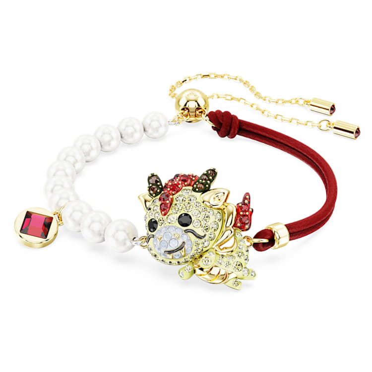 Chinese Zodiac bracelet, Crystal pearl, Dragon, Multicoloured, Gold-tone plated by SWAROVSKI