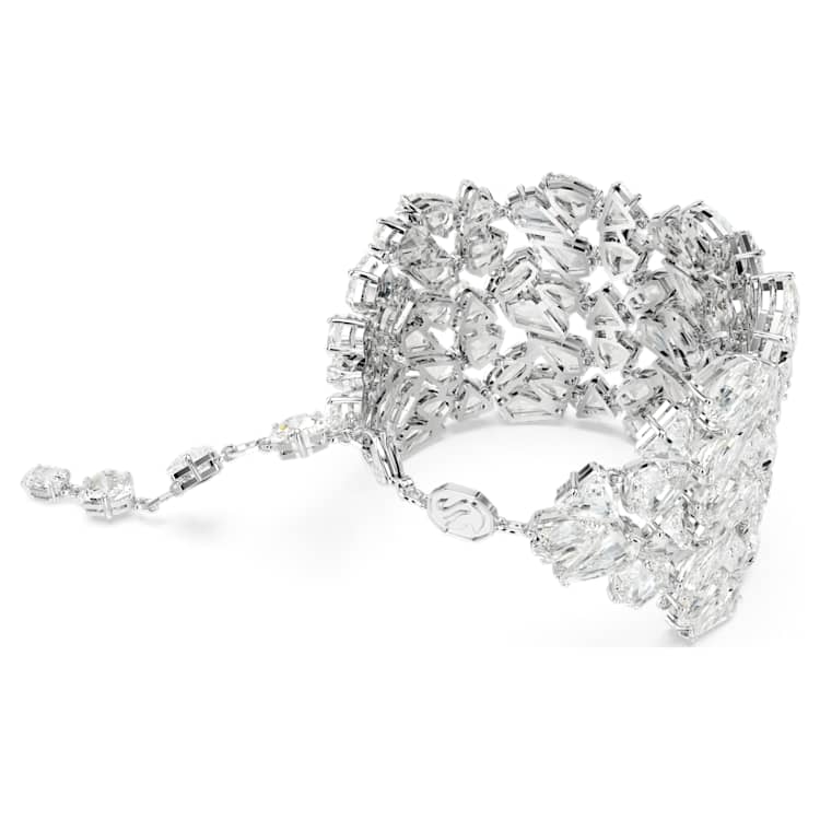 Mesmera wide bracelet, Mixed cuts, White, Rhodium plated by SWAROVSKI