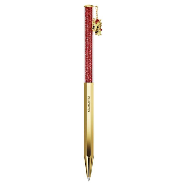 Crystalline Dragon & Phoenix ballpoint pen, Octagon shape, Dragon, Red, Gold-tone plated by SWAROVSKI