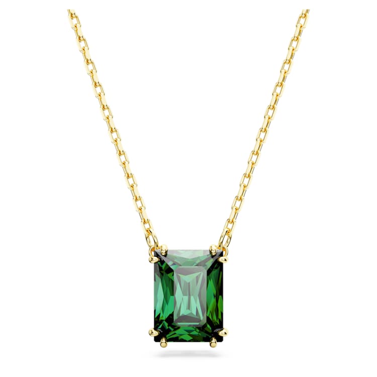 Stilla pendant, Rectangular cut, Green, Gold-tone plated by SWAROVSKI