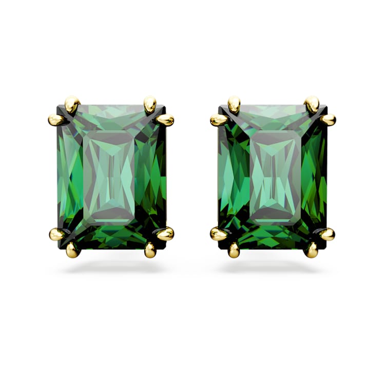 Stilla stud earrings, Rectangular cut, Green, Gold-tone plated by SWAROVSKI