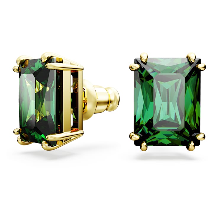 Stilla stud earrings, Rectangular cut, Green, Gold-tone plated by SWAROVSKI