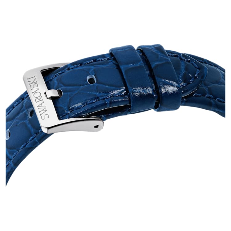 Octea Moon watch, Swiss Made, Moon, Leather strap, Blue, Stainless steel by SWAROVSKI