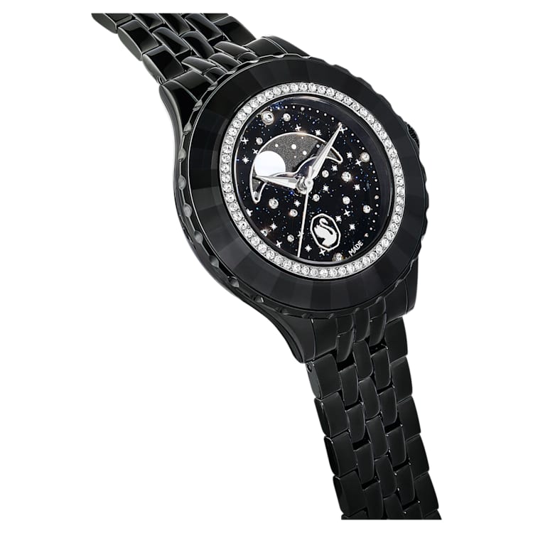 Octea Moon watch, Swiss Made, Moon, Metal bracelet, Black, Black finish by SWAROVSKI