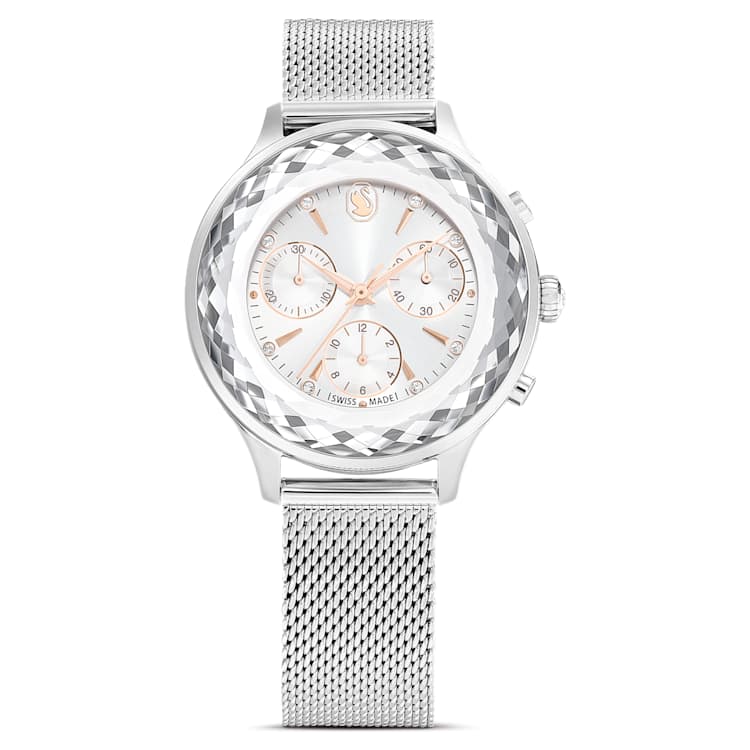 Nova Chrono watch, Swiss Made, Metal bracelet, Silver Tone, Stainless steel by SWAROVSKI