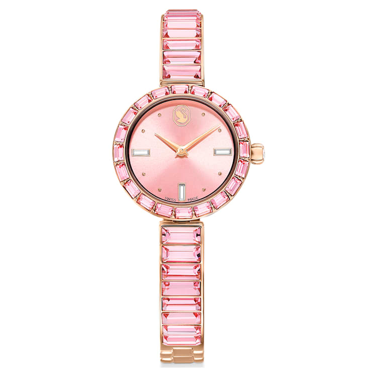 Matrix Bangle watch, Swiss Made, Crystal bracelet, Pink, Rose gold-tone finish by SWAROVSKI