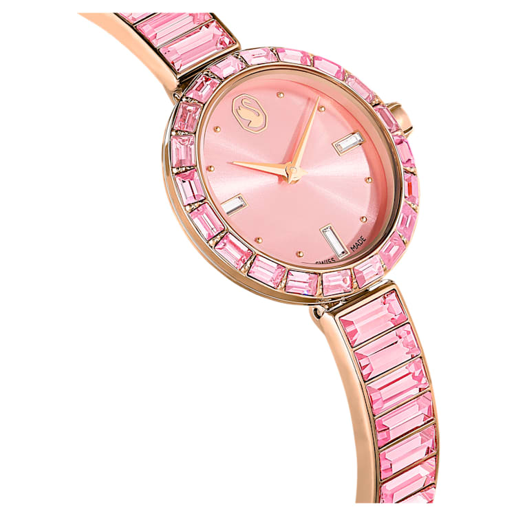 Matrix Bangle watch, Swiss Made, Crystal bracelet, Pink, Rose gold-tone finish by SWAROVSKI