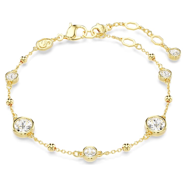 Imber bracelet, Round cut, Scattered design, White, Gold-tone plated by SWAROVSKI