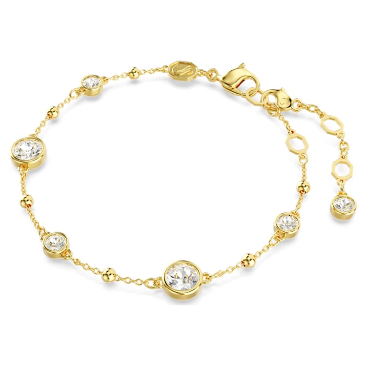 Imber bracelet, Round cut, Scattered design, White, Gold-tone plated by SWAROVSKI