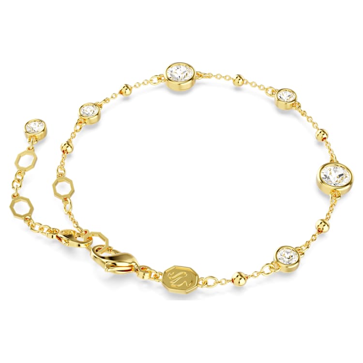 Imber bracelet, Round cut, Scattered design, White, Gold-tone plated by SWAROVSKI