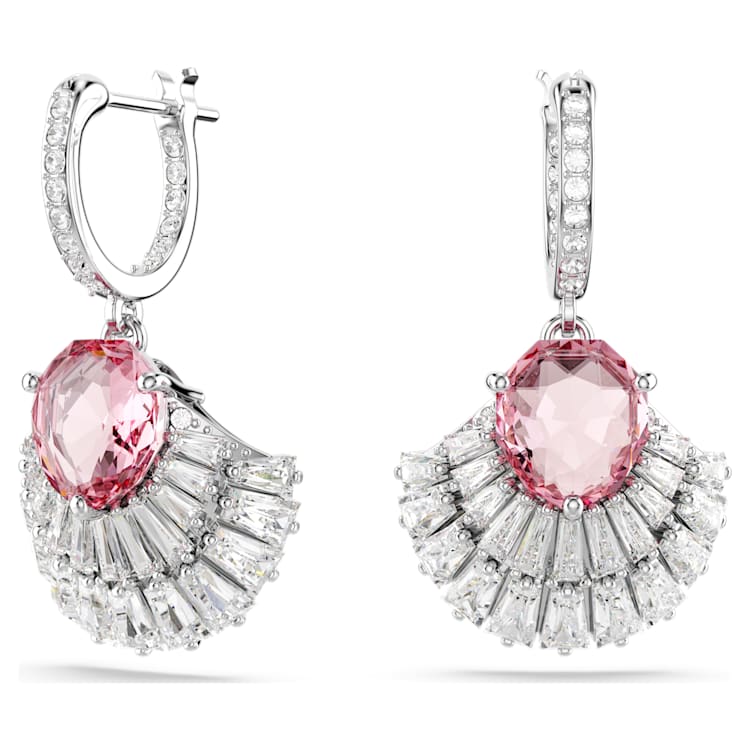 Idyllia drop earrings, Shell, Pink, Rhodium plated by SWAROVSKI