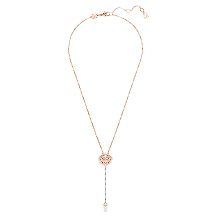 Idyllia Y pendant, Crystal pearl, Shell, White, Rose gold-tone plated by SWAROVSKI