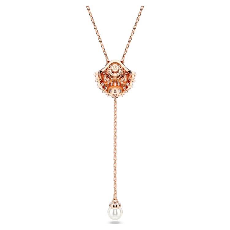 Idyllia Y pendant, Crystal pearl, Shell, White, Rose gold-tone plated by SWAROVSKI