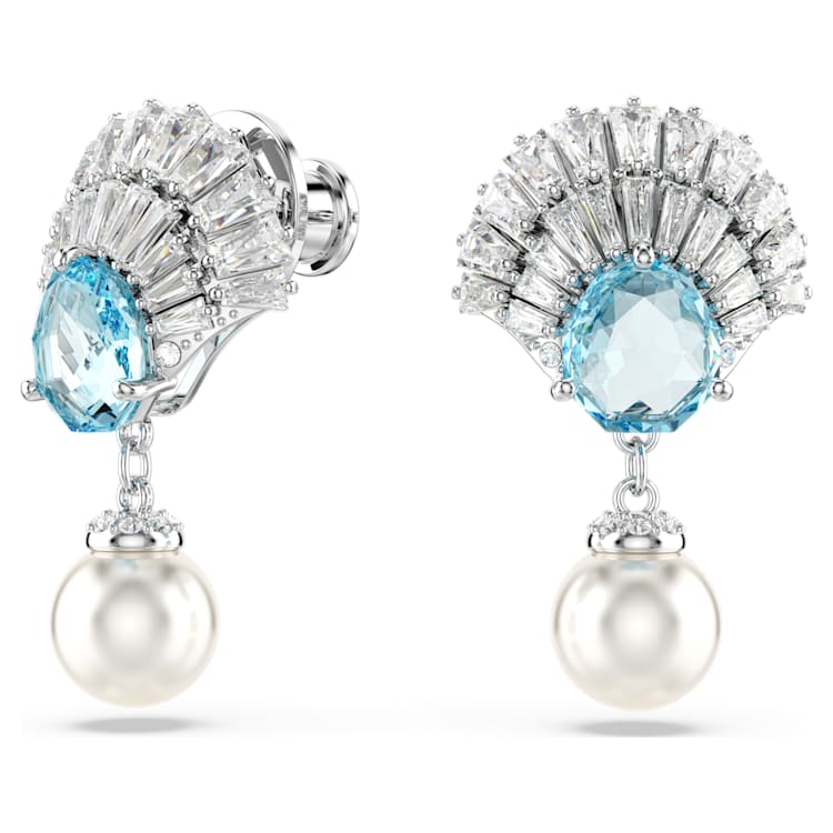 Idyllia drop earrings, Crystal pearl, Shell, Blue, Rhodium plated by SWAROVSKI