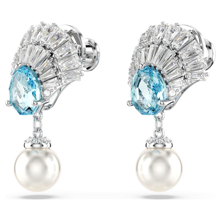 Idyllia drop earrings, Crystal pearl, Shell, Blue, Rhodium plated by SWAROVSKI