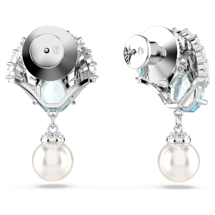 Idyllia drop earrings, Crystal pearl, Shell, Blue, Rhodium plated by SWAROVSKI