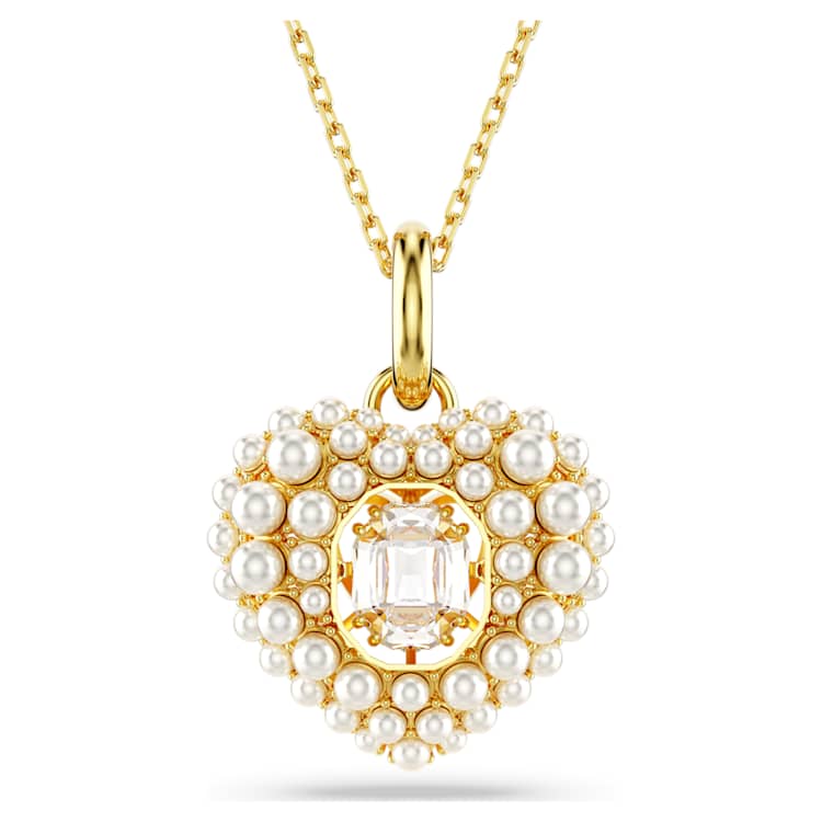 Idyllia pendant, Crystal pearl, Heart, White, Gold-tone plated by SWAROVSKI