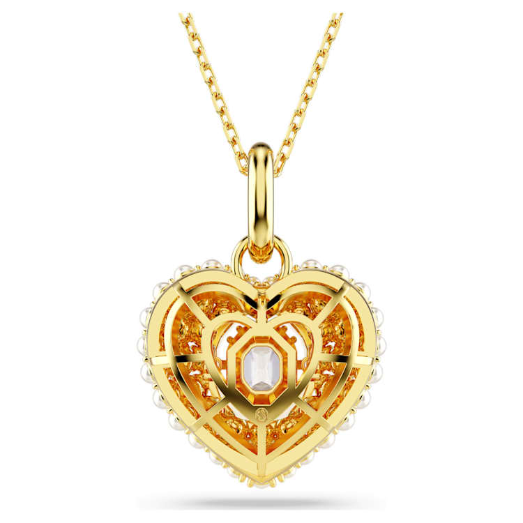 Idyllia pendant, Crystal pearl, Heart, White, Gold-tone plated by SWAROVSKI