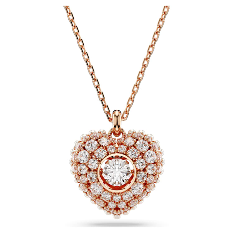 Idyllia pendant, Crystal pearl, Heart, White, Rose gold-tone plated by SWAROVSKI