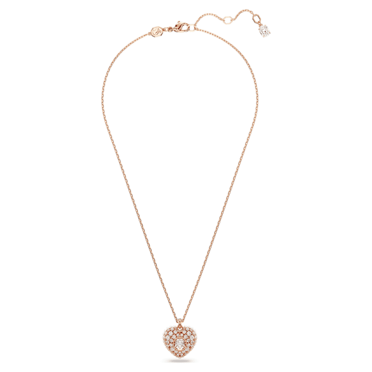 Idyllia pendant, Crystal pearl, Heart, White, Rose gold-tone plated by SWAROVSKI