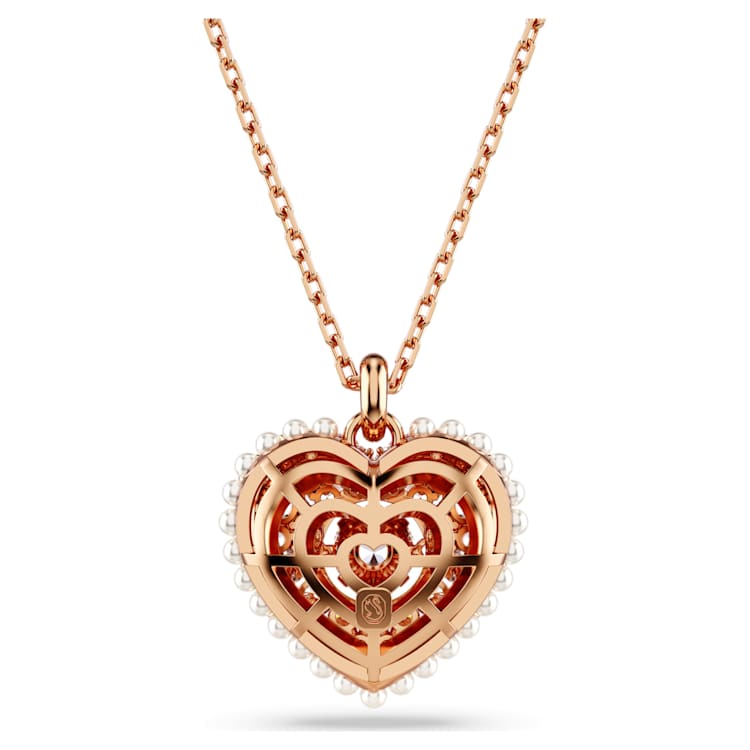 Idyllia pendant, Crystal pearl, Heart, White, Rose gold-tone plated by SWAROVSKI