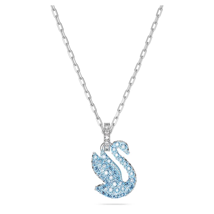 Swan pendant, Swan, Small, Blue, Rhodium plated by SWAROVSKI