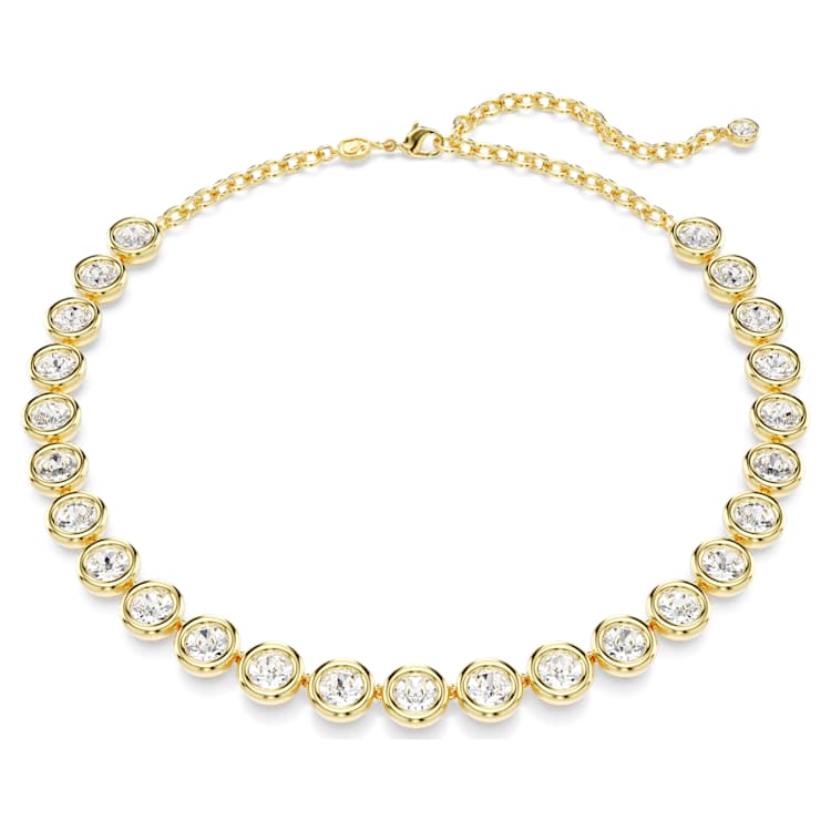 Imber Tennis necklace, Round cut, White, Gold-tone plated by SWAROVSKI