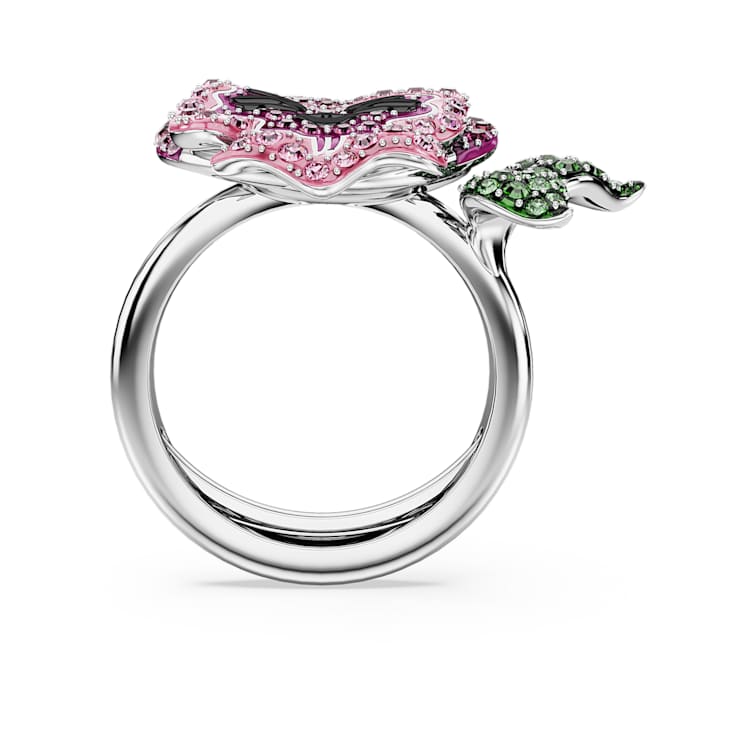 Alice Wonderland cocktail ring, Flower, Multicoloured, Rhodium plated by SWAROVSKI