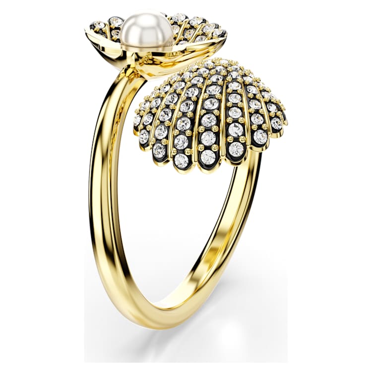 Idyllia open ring, Crystal pearl, Shell, White, Gold-tone plated by SWAROVSKI