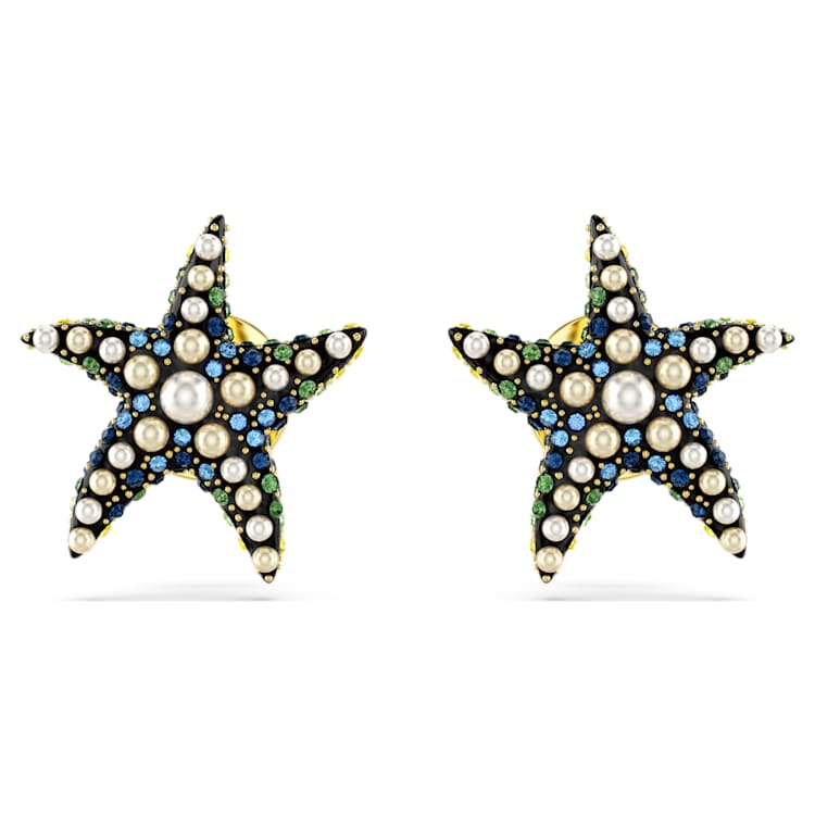 Idyllia stud earrings, Crystal pearl, Starfish, Small, Multicoloured, Gold-tone plated by SWAROVSKI