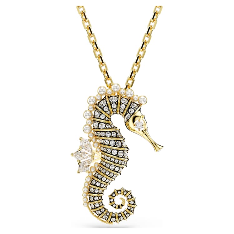 Idyllia pendant, Crystal pearls, Seahorse, Pink, Rose lacquered by SWAROVSKI