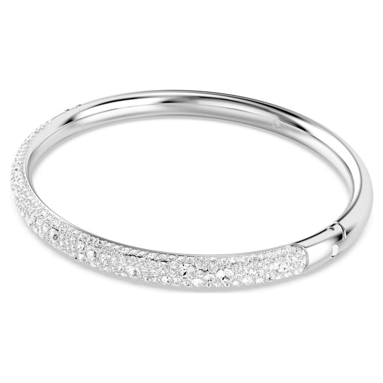 Sublima bangle, Snow pavé, White, Rhodium plated by SWAROVSKI