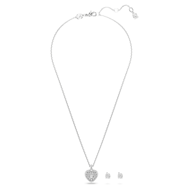 Hyperbola set, Crystal pearl, Heart, White, Rhodium plated by SWAROVSKI