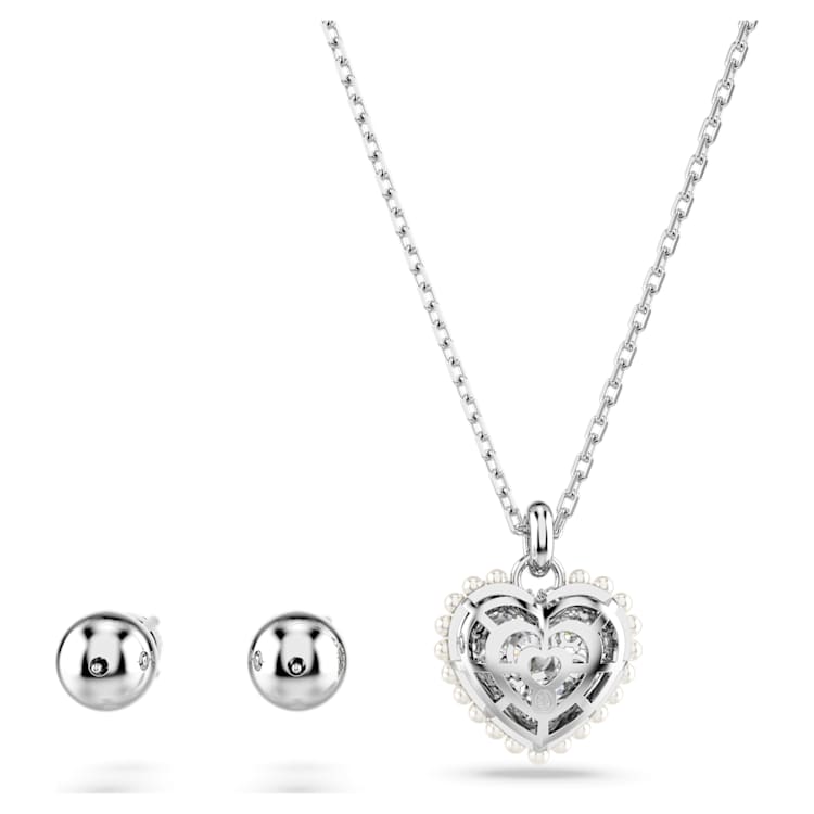 Hyperbola set, Crystal pearl, Heart, White, Rhodium plated by SWAROVSKI