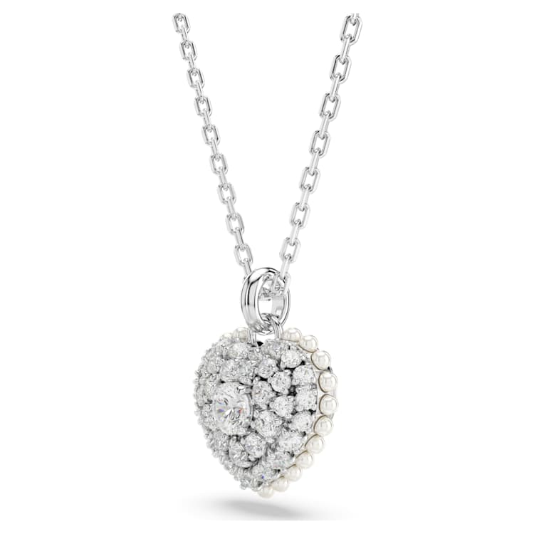 Hyperbola set, Crystal pearl, Heart, White, Rhodium plated by SWAROVSKI