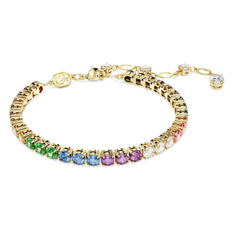 Matrix Tennis bracelet, Round cut, Multicoloured, Gold-tone plated by SWAROVSKI