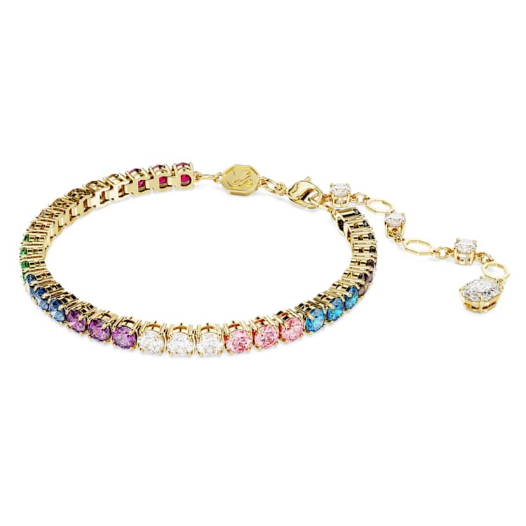 Matrix Tennis bracelet, Round cut, Multicoloured, Gold-tone plated by SWAROVSKI