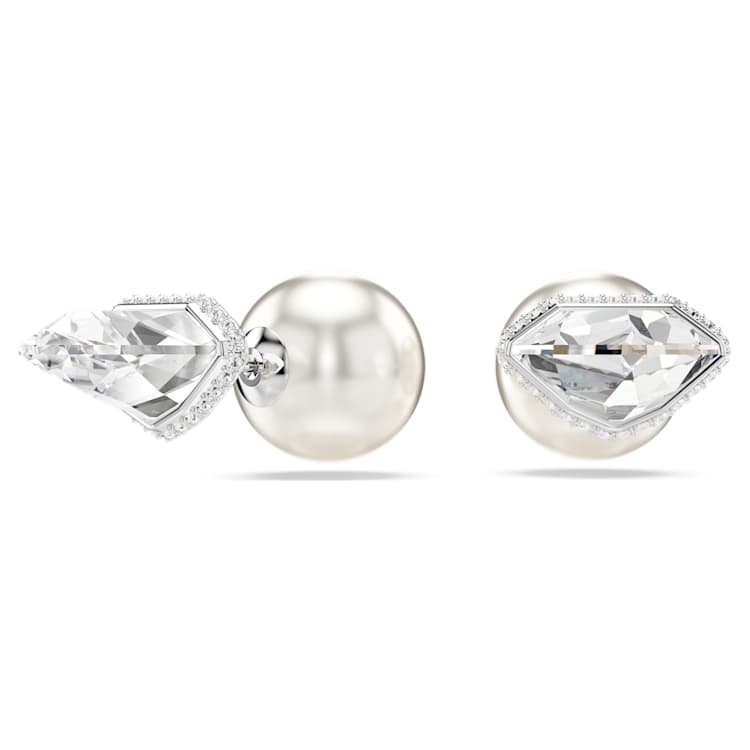 Lucent stud earrings, Pavé, Ball, White, Rhodium plated by SWAROVSKI