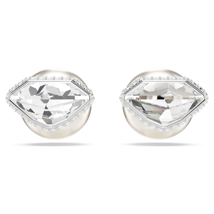 Lucent stud earrings, Pavé, Ball, White, Rhodium plated by SWAROVSKI