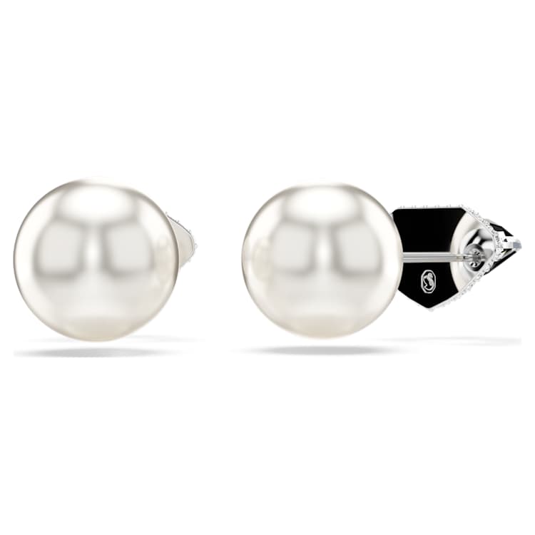 Lucent stud earrings, Pavé, Ball, White, Rhodium plated by SWAROVSKI