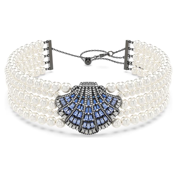 Idyllia choker, Crystal pearl, Shell, Blue, Ruthenium plated by SWAROVSKI