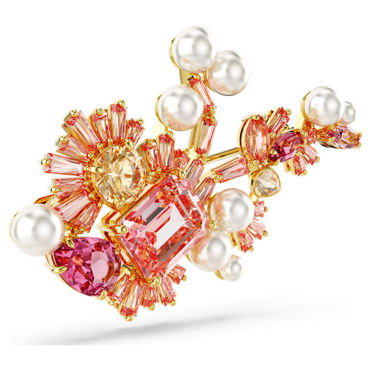 Gema brooch, Crystal pearl, Mixed cuts, Flower, Pink, Gold-tone plated by SWAROVSKI