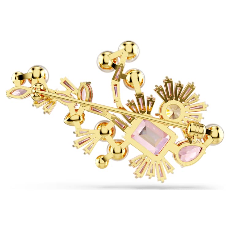 Gema brooch, Crystal pearl, Mixed cuts, Flower, Pink, Gold-tone plated by SWAROVSKI