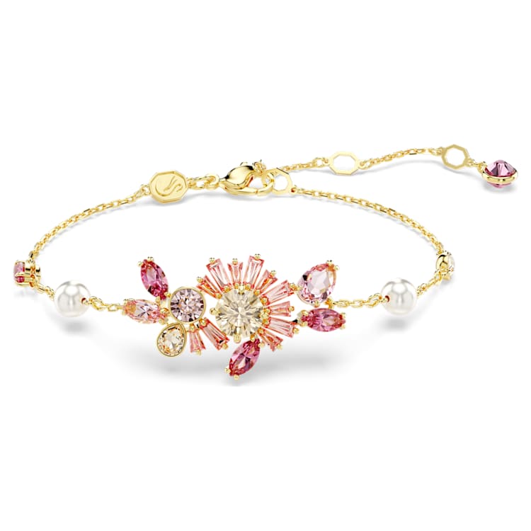 Gema bracelet, Crystal pearl, Mixed cuts, Flower, Pink, Gold-tone plated by SWAROVSKI