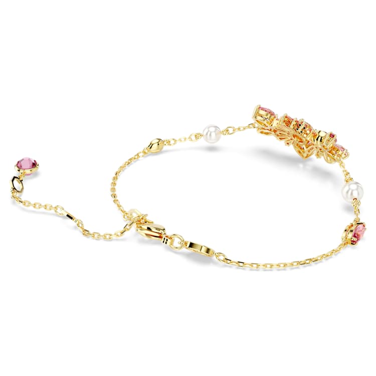 Gema bracelet, Crystal pearl, Mixed cuts, Flower, Pink, Gold-tone plated by SWAROVSKI