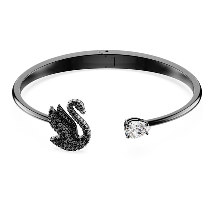 SWAROVSKI Swan bangle, Swan, Black, Ruthenium plated by