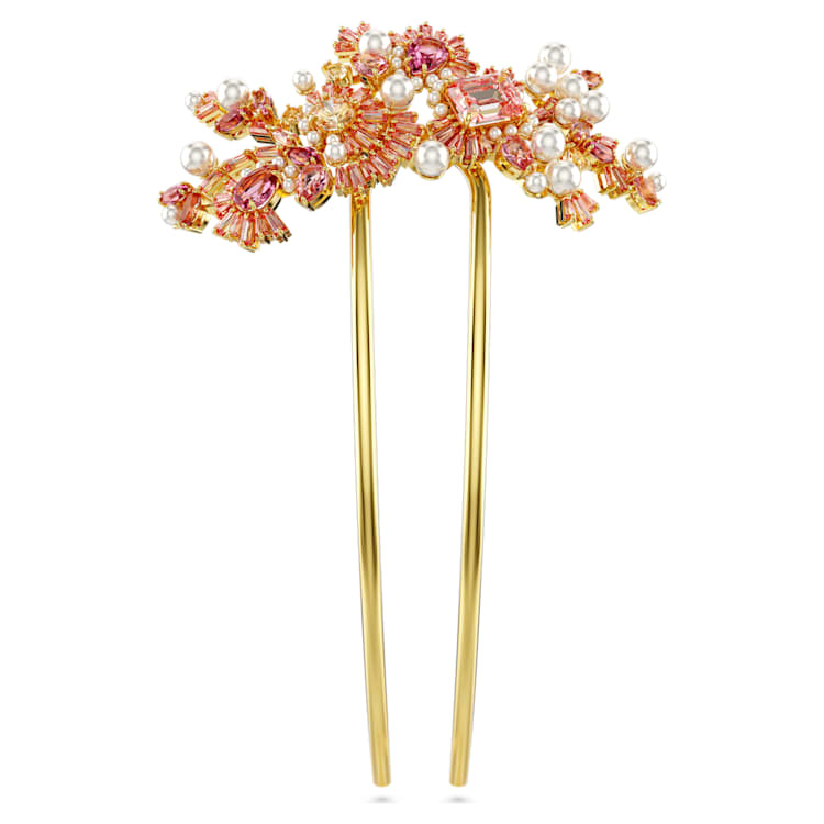 Gema hair clip, Crystal pearl, Mixed cuts, Flower, Pink, Gold-tone plated by SWAROVSKI