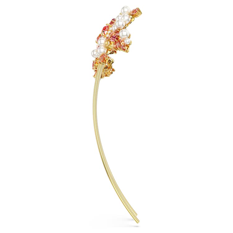 Gema hair clip, Crystal pearl, Mixed cuts, Flower, Pink, Gold-tone plated by SWAROVSKI