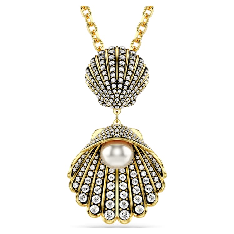 Idyllia pendant, Crystal pearl, Mixed cuts, Shell, White, Gold-tone plated by SWAROVSKI